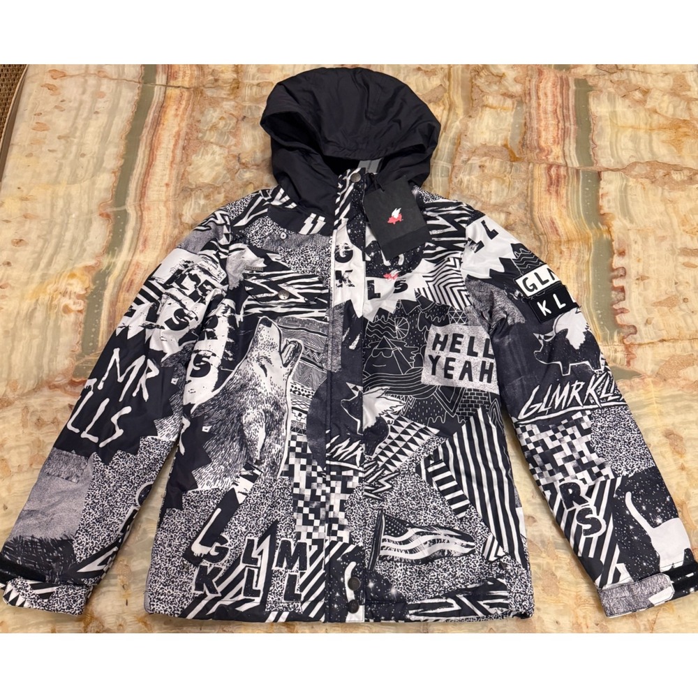 Glamour Kills Womens Creeper Jacket Black White Hooded Graphic Outdoor Small